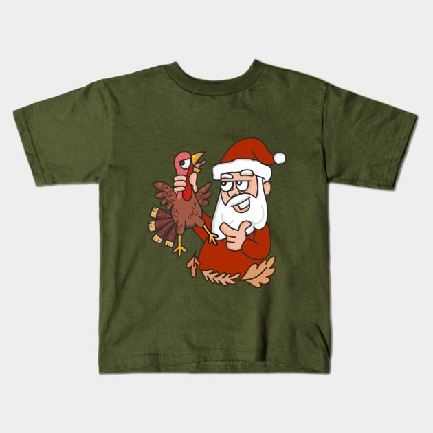 Thanksgiving Santa VS Turkey Fun Fun Kids T-Shirt by alaadin